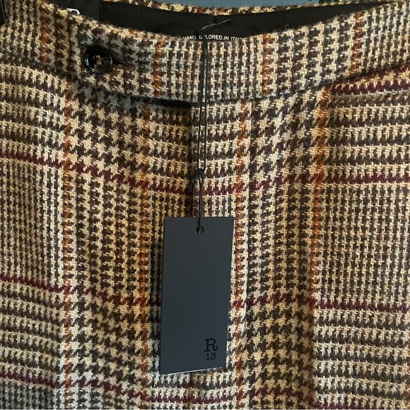 R13 KICK SKINNY FLARE TROUSER BROWN GLEN PLAID - Picture 4 of 6